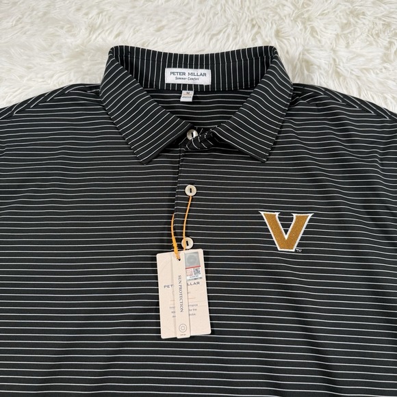 Vanderbilt Commodores x Peter Millar Shirt Mens Medium Striped Performance Golf - Picture 2 of 11